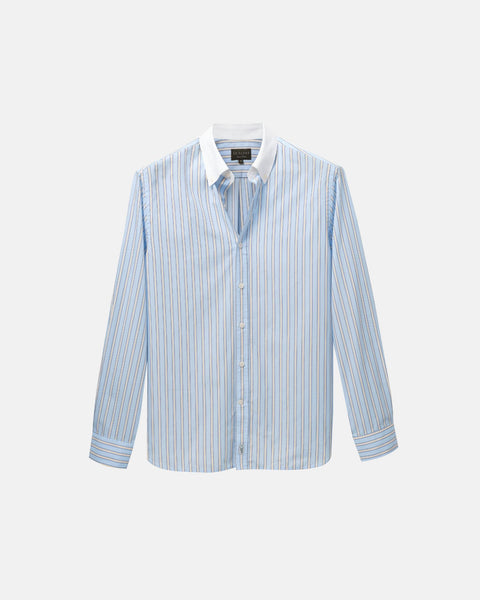 Light Blue Stripe Contrast Collar Shirt (SS26) | Le Alfré