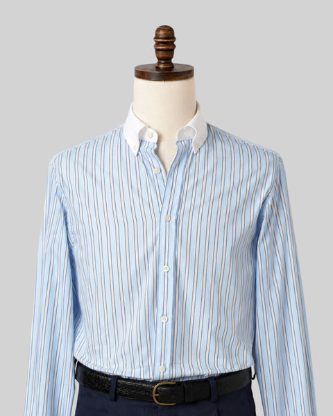 Light Blue Stripe Contrast Collar Poplin Shirt