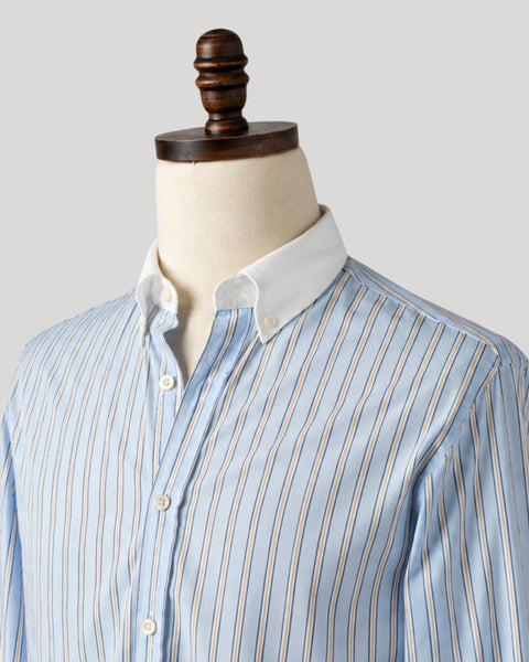 Light Blue Stripe Contrast Collar Poplin Shirt