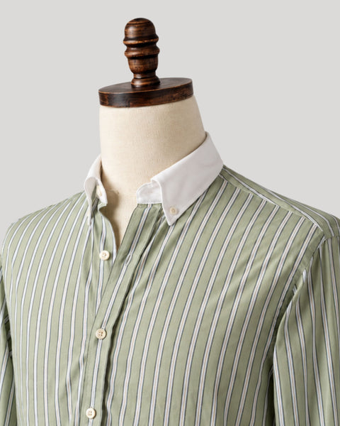 Pistachio Stripe Contrast Collar Poplin Shirt