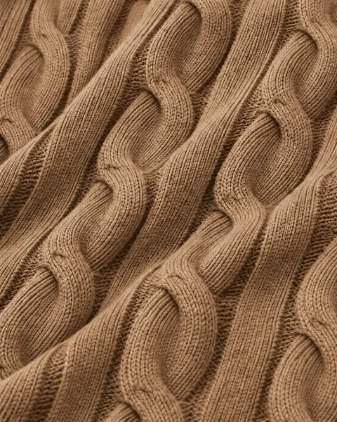 Classic Camel Cotton Cable Knit Rugby (PRE-ORDER)