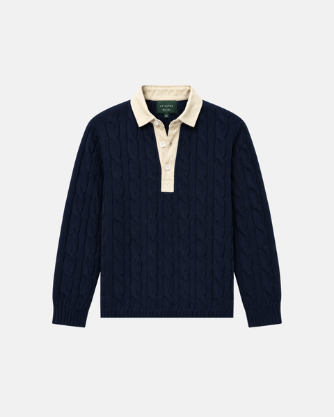 Classic Navy Cotton Cable Knit Rugby (PRE-ORDER)
