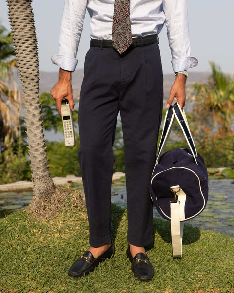Navy Linen Blend Trouser