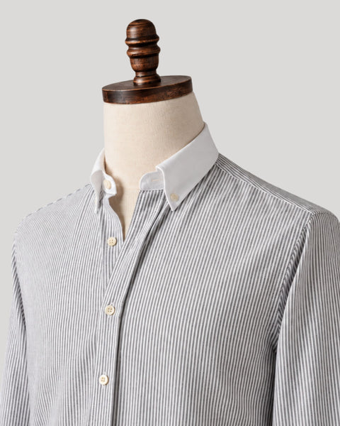 Classic Black Stripe Contrast Collar Oxford Shirt