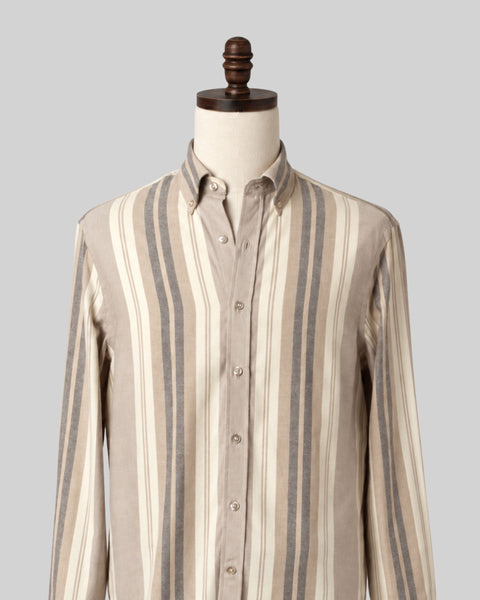 Vertical Stripe Cream Flannel Shirt