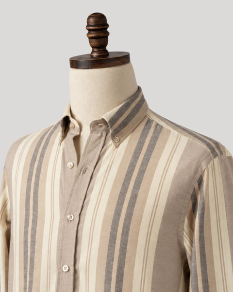 Vertical Stripe Cream Flannel Shirt