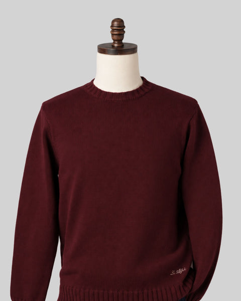 Classic Burgundy Cotton Crewneck Sweater