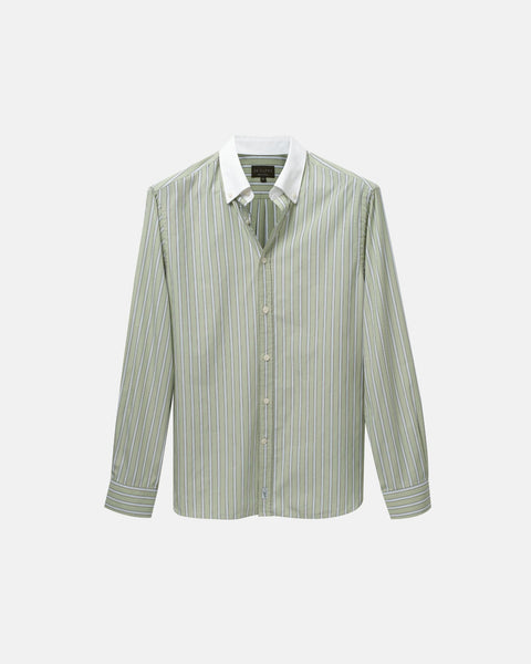 Pistachio Stripe Contrast Collar Shirt (SS26) | Le Alfr Pistachio Stripe Contrast Collar Shirt (SS26) | Le Alfr
