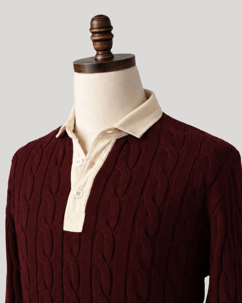 Classic Burgundy Cotton Cable Knit Rugby (PRE-ORDER)