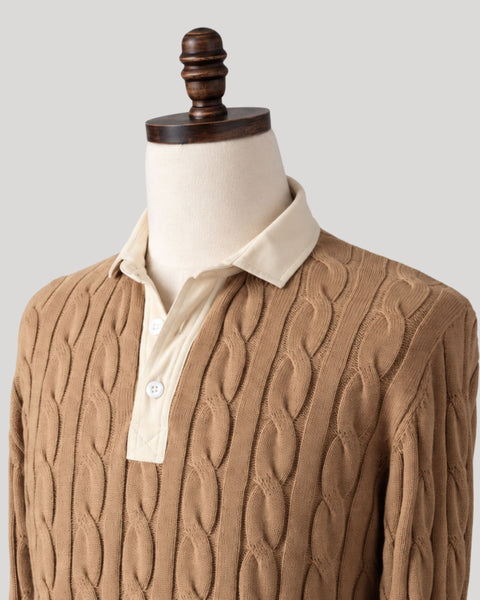 Classic Camel Cotton Cable Knit Rugby (PRE-ORDER)