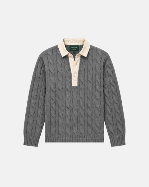 Classic Grey Cotton Cable Knit Rugby (PRE-ORDER)