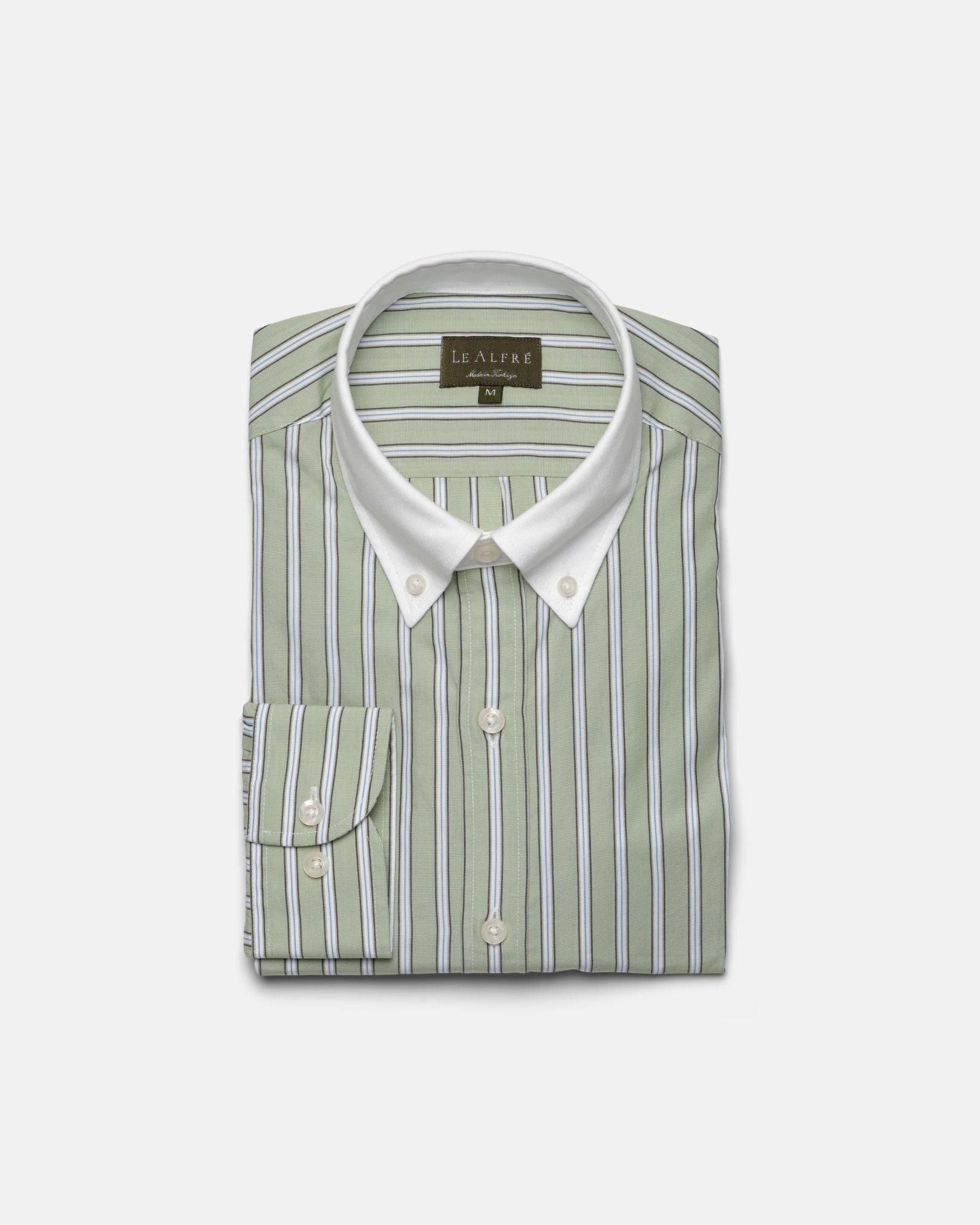 Pistachio Stripe Contrast Collar Shirt (SS26) | Le Alfré