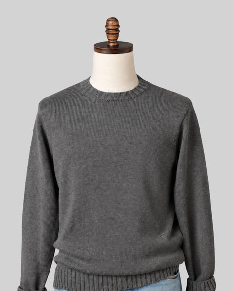 Classic Melange Grey Cotton Crewneck Sweater