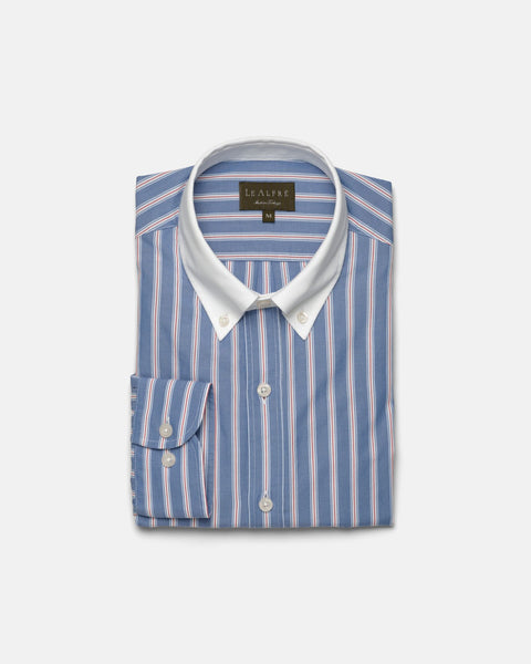 Blue Stripe Contrast Collar Shirt (SS26) | Le Alfr Blue Stripe Contrast Collar Shirt (SS26) | Le Alfr