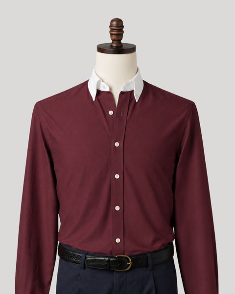 Classic Burgundy Contrast Collar Oxford Shirt