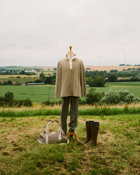 Light Camel Cotton Cable Knit Rugby