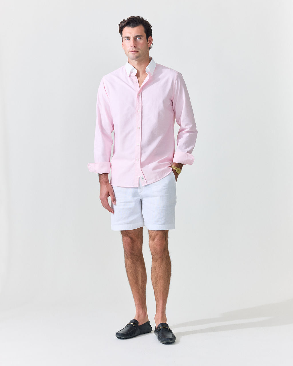 Le Original' Pink Contrast Collar Oxford Shirt | Le Alfré