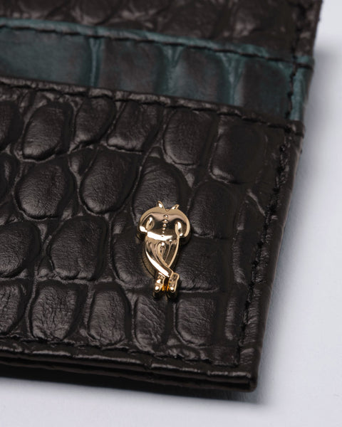 Crocodile Embossed Black Leather Card Holder