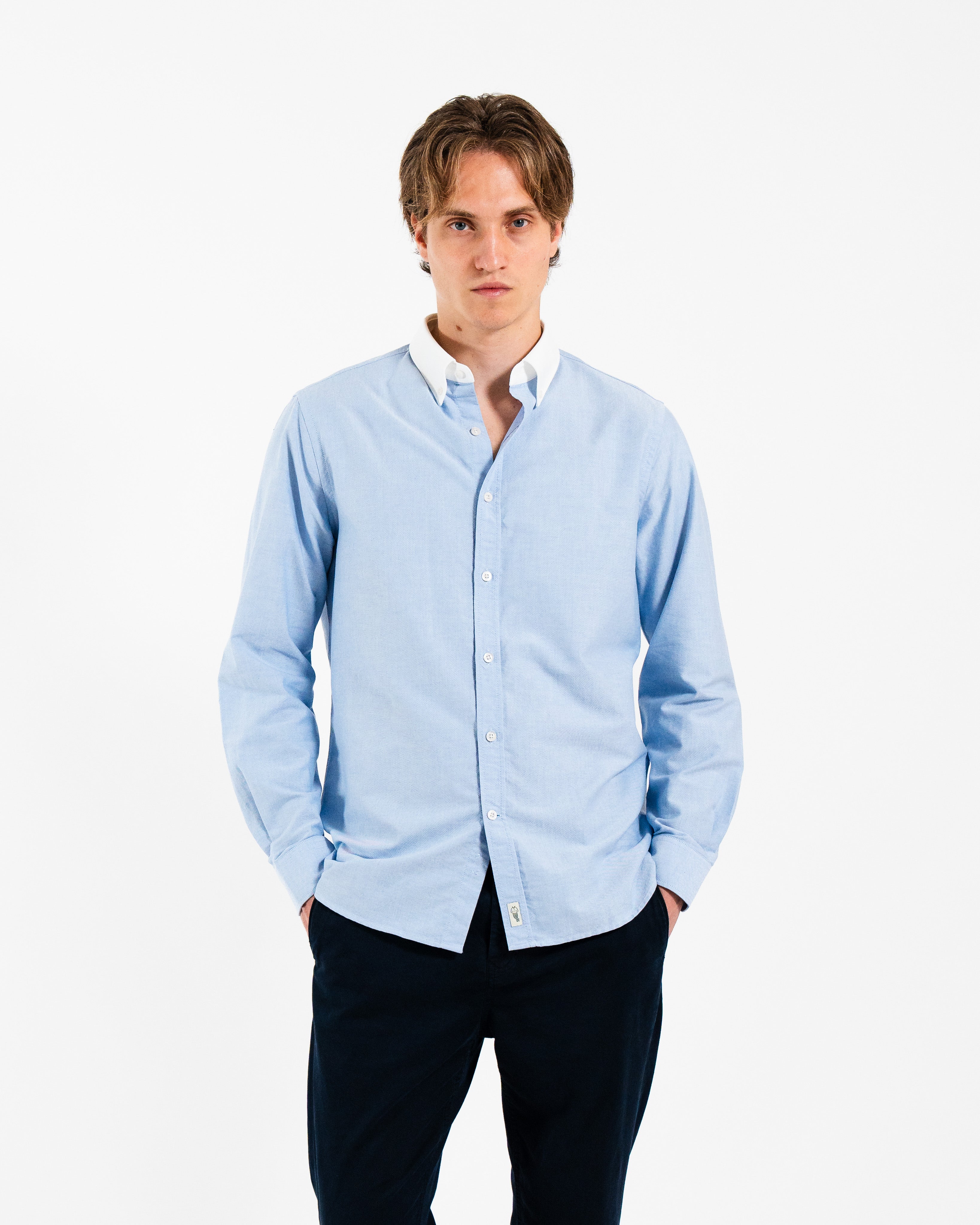 Blue Contrast Collar Oxford Shirt ...