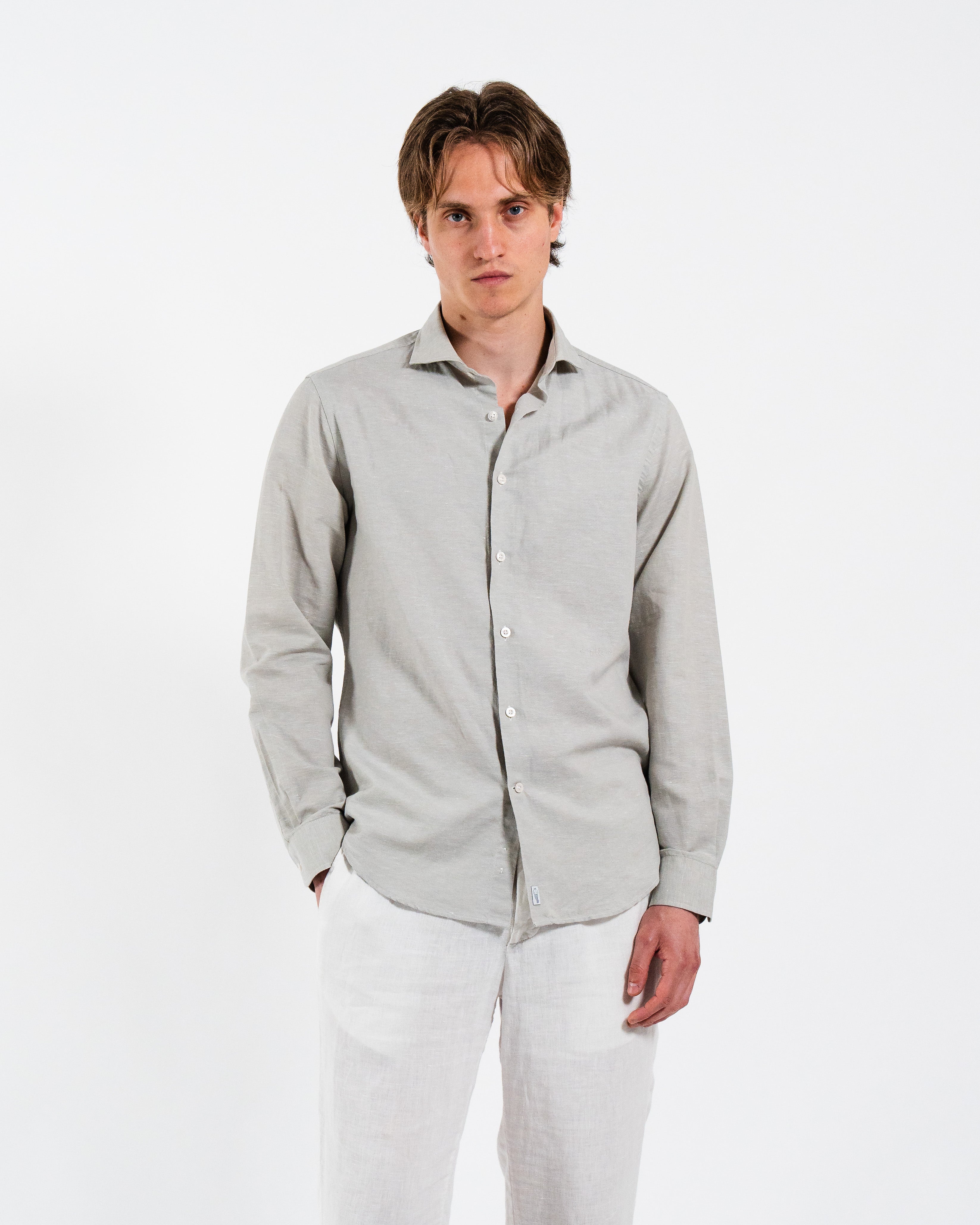 Classic Greige Linen-Blend Shirt
