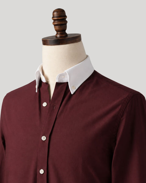 Classic Burgundy Contrast Collar Oxford Shirt