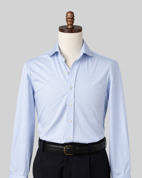 Light Blue Bengal Stripe Broadcloth Spread Collar Dress Shirt