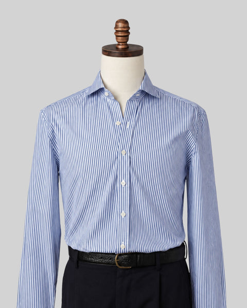 Navy Bengal Stripe Broadcloth Spread Collar Dress Shirt