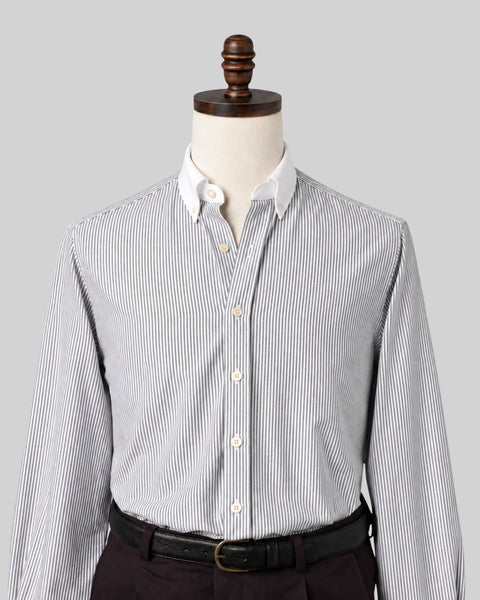 Classic Black Stripe Contrast Collar Oxford Shirt