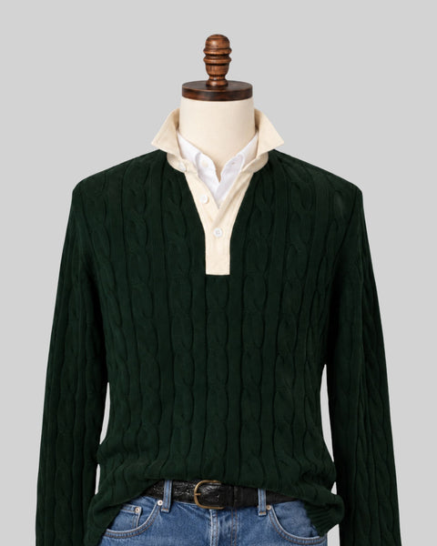 Classic Hunter Green Cotton Cable Knit Rugby (PRE-ORDER)