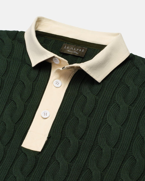 Hunter Green Cotton Cable Knit Rugby
