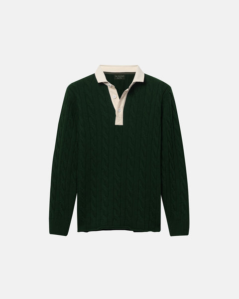 Hunter Green Cotton Cable Knit Rugby