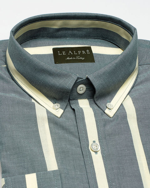 Heritage Olive Wide Stripe Summer Chambray Shirt