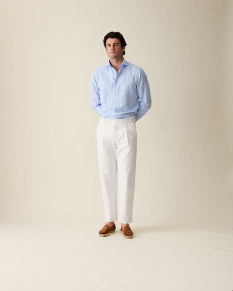 Classic Light Blue Linen-Blend Shirt