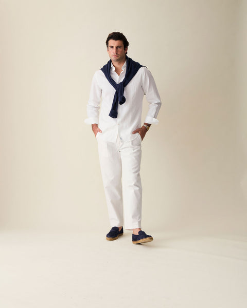 White Linen Blend Trouser