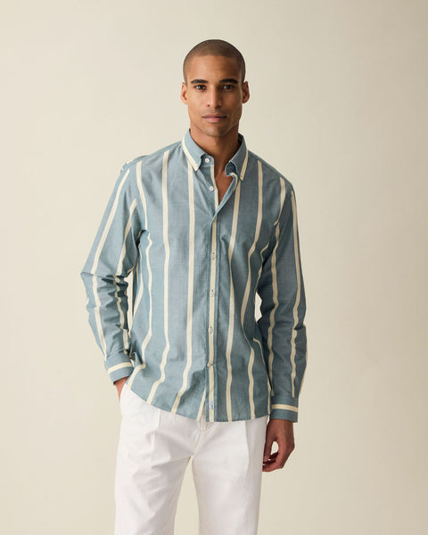 Heritage Olive Wide Stripe Summer Chambray Shirt