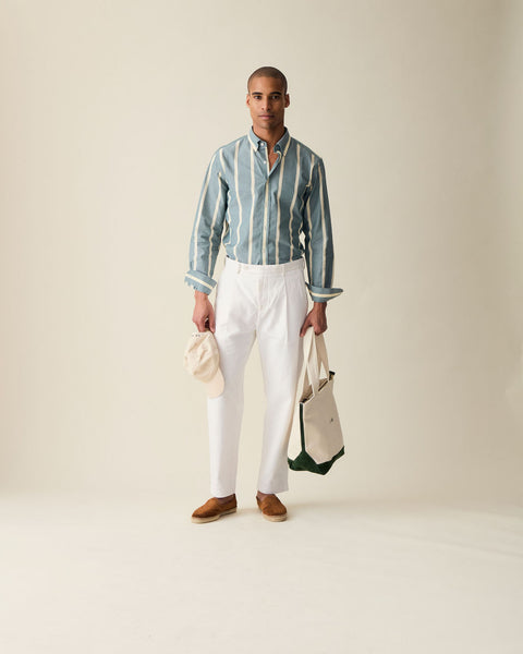 Heritage Olive Wide Stripe Summer Chambray Shirt