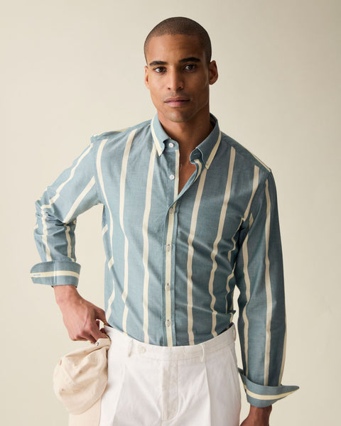 Heritage Olive Wide Stripe Summer Chambray Shirt