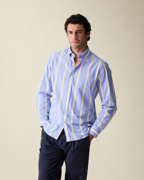 Marina Blue Wide Stripe Summer Chambray Shirt