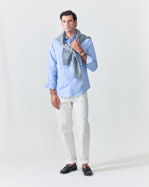 Classic Blue Linen-Blend Shirt