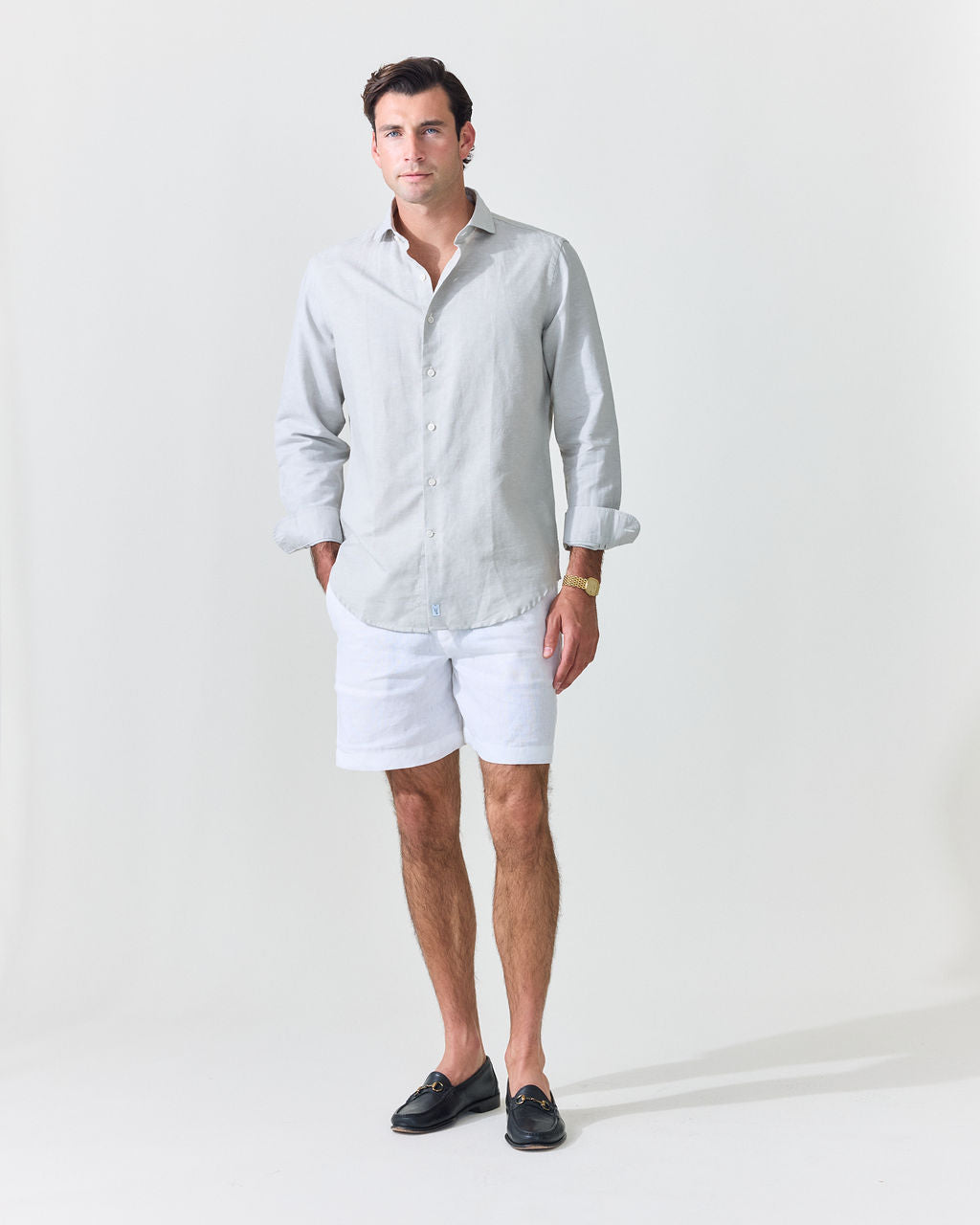 トップス argue BELGIUM LINEN CLASSIC SHIRT Classic Greige Linen-Blend Shirt | Le Alfré