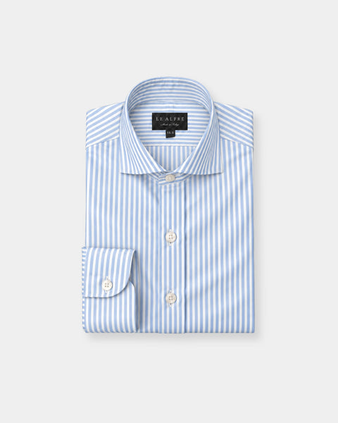 Light Blue Bengal Stripe Broadcloth Spread Collar Dress Shirt