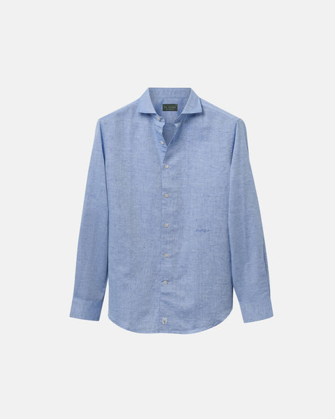 Classic Blue Linen-Blend Shirt