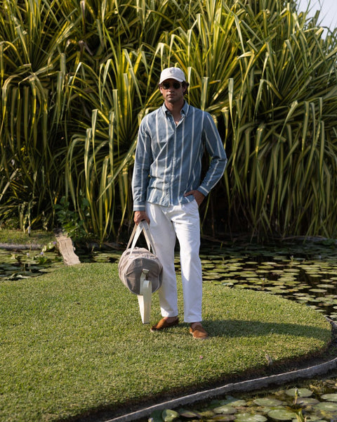 Heritage Olive Wide Stripe Summer Chambray Shirt